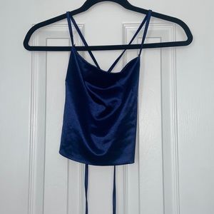 Blue Open Back Tie Top
